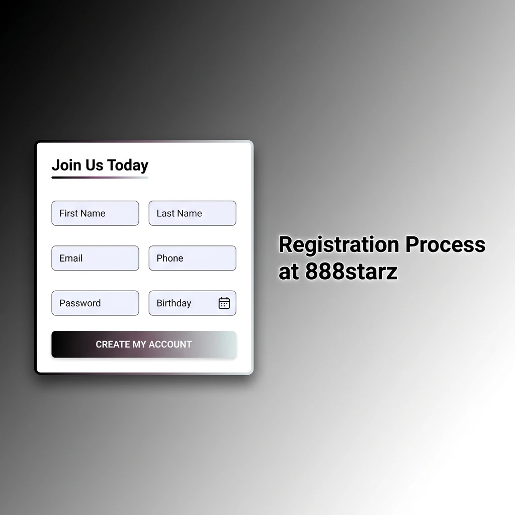 Step-by-step 888starz registration process showing sign-up form options including email, phone, and one-click social login